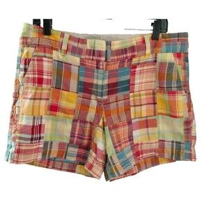 Talbots Chino Shorts Madras Patchwork Plaid Multi Womens 12 Colorful Preppy